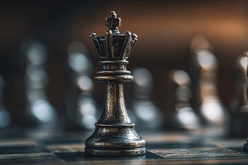 Close-up of a metallic chess queen