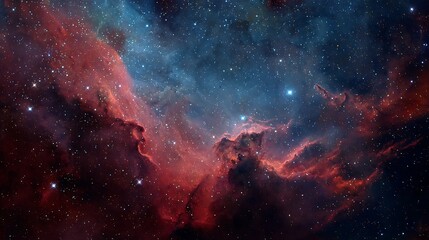 Obraz premium Cosmic nebulae glow with vibrant red and blue hues against a starry backdrop. .