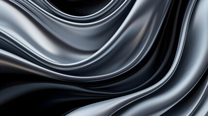 Abstract metallic drapes, flowing curves of dark gray and silver, creating a sense of fluidity and movement. Detailed close-up view of folds and textures