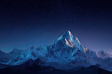 Low-poly mountain range at night under starry sky