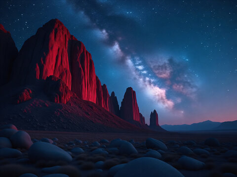 Red Cliffs Under Starry Sky