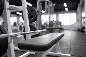 Modern gym interior with weight bench and equipment