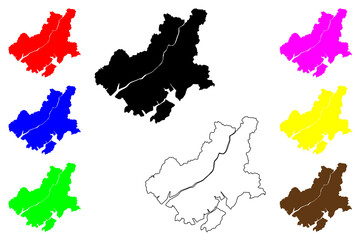 Hofu city (Japan, Nihon-koku or Nippon-koku, Chugoku region) map vector illustration, scribble sketch Hofu-shi map