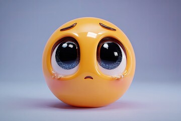 Round, yellow emoji with sad, teary eyes