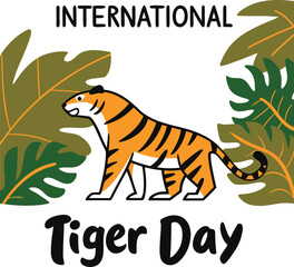 Naklejka premium Majestic Tiger Illustration in Lush Jungle for International Tiger Day Celebration