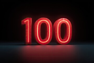 Red neon 100 on dark background