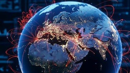 Global Network Visualization Illustrating Data Connections Across - Powered by Adobe