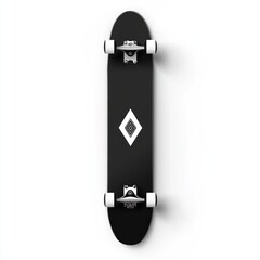 Black skateboard with white diamond graphic