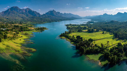 Fototapeta premium Lake Ratchaprapha and Turquoise Mountains 
