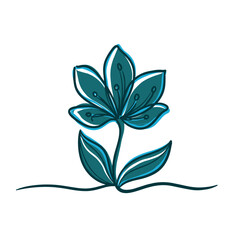 Simple stylized flower illustration in teal and black outline  