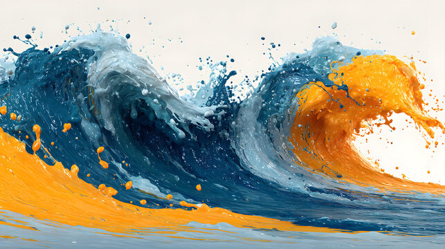 Blue and orange wave with a white background. The blue and orange colors create a sense of energy and movement