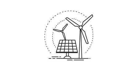 Obraz premium Illustration of solar panel and wind turbines for renewable energy