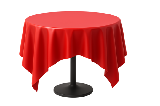 Red tablecloth on round table isolated on transparent background

 - Powered by Adobe