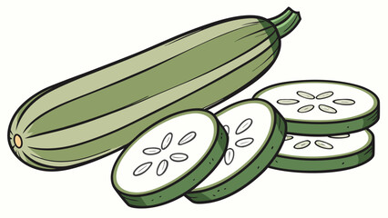 vector of zucchini sliced and whole on white backg