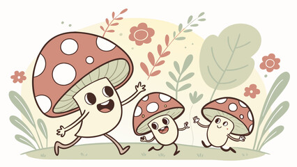 cute Cartoon vector of dancing mushroom