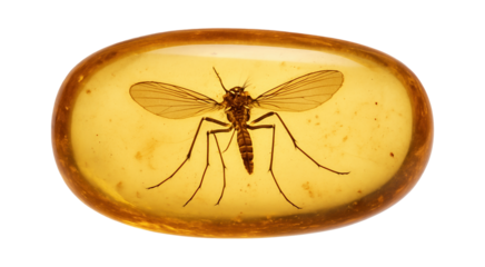 Amber specimen containing a perfectly preserved mosquito with visible wings and legs