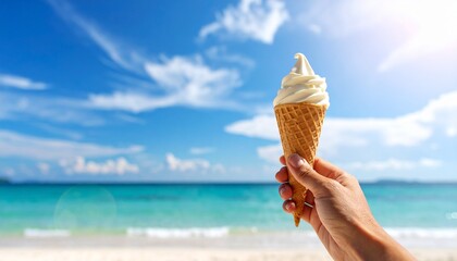 青空とアイスの手もと