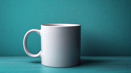 Obraz premium Empty white mug on teal background