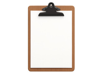 Wooden clipboard with blank paper isolated on transparent background

