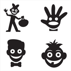 Funny Silhouette Vector of April Fool with Comic Faces and Hand