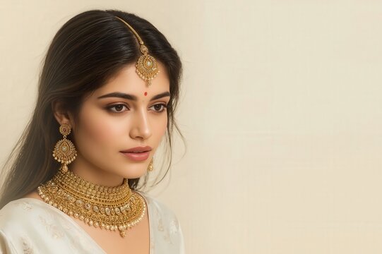 Beautiful Indian woman traditional sari jewelry ethnic fashion cultural dress portrait elegant model heritage beauty lifestyle
