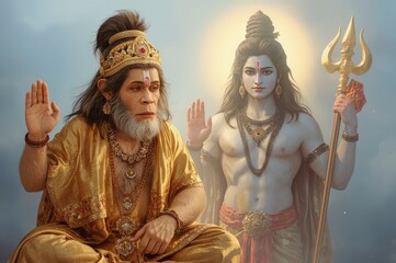 Lord Hanuman Shiva Hindu gods religious spiritual art mythology divine worship prayer meditation faith belief traditional Indian
