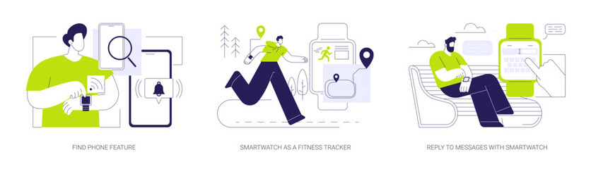 Smartwatch features isolated cartoon vector illustrations se