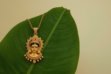 Gold traditional necklace Indian jewelry ethnic ornate design cultural heritage precious metal luxury accessory bridal wedding
