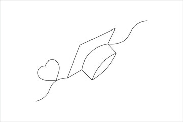 Graduation cap single line art design isolated outline illustration
