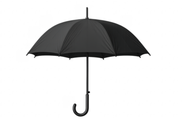 Classic black umbrella opened on transparent background providing protection from rain