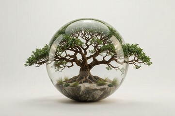 Glass terrarium bonsai tree miniature garden zen meditation Japanese culture nature art home decor indoor plant container gardening
