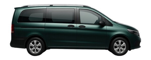 Six-seat minivan with integrated roof rails and a sloping rear end