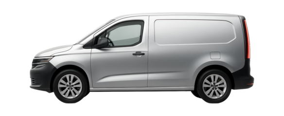 Compact panel van with a streamlined front grille and narrow tail lights