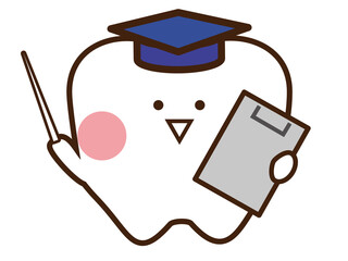 学生帽をかぶっているかわいい歯のマスコットキャラクター