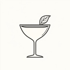 Simple line art cocktail glass with leaf