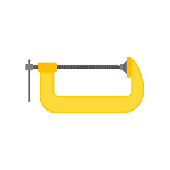 clamp flat design vector illustration isolated on white background. metal c clamp tool used for holding objects workhouse equipment.