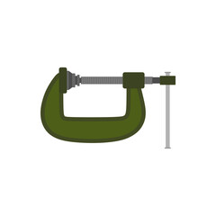 clamp flat design vector illustration isolated on white background. metal c clamp tool used for holding objects workhouse equipment.