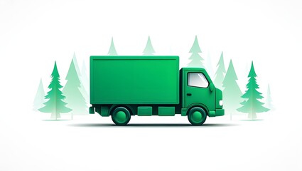 Green delivery truck in forest illustration for shipping logistics and transportation