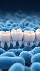 Dental health and bacteria concept showing teeth surrounded by harmful microorganisms