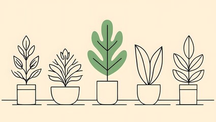 Vector illustration of potted plants for home decor and interior design elements art deco