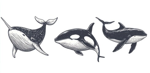 Obraz premium Three whales in vintage style