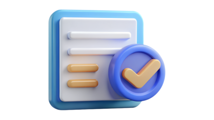 3d Rendered Illustration Of A Document With A Checklist And A Success Checkmark On Transparent Background