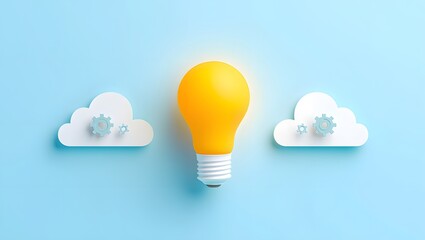 Cloud computing ideas concept lightbulb with cloud and gears on blue background design