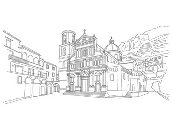 Obraz premium Chiesa di Santa Maria Annunziata in Ravello one line drawing style