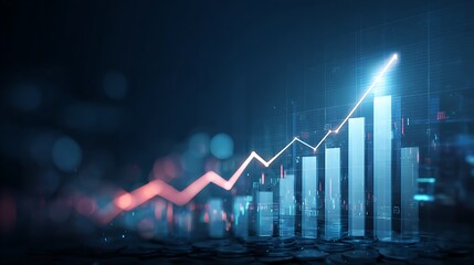 Growth chart business strategy up arrow graph finance stock market or increase money profit diagram on financial concept success economy investment background with digital .