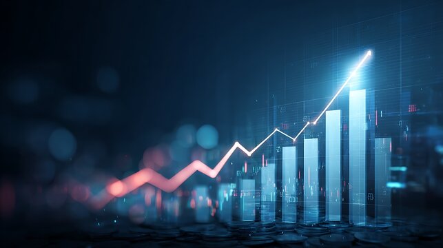 Growth chart business strategy up arrow graph finance stock market or increase money profit diagram on financial concept success economy investment background with digital .