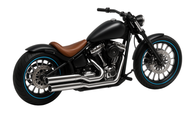 Chopper with a dual exhaust system and custom billet wheels