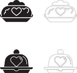 World Food Day Vector Icons of Covered Dishes with Heart Designs in Solid and Outline Styles