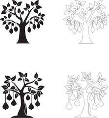 World Food Day Vector Icons of Fruit Trees with Hanging Fruits in Solid and Outline Styles