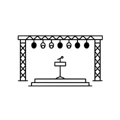 Stage setup with microphone and lights for public speaking event  